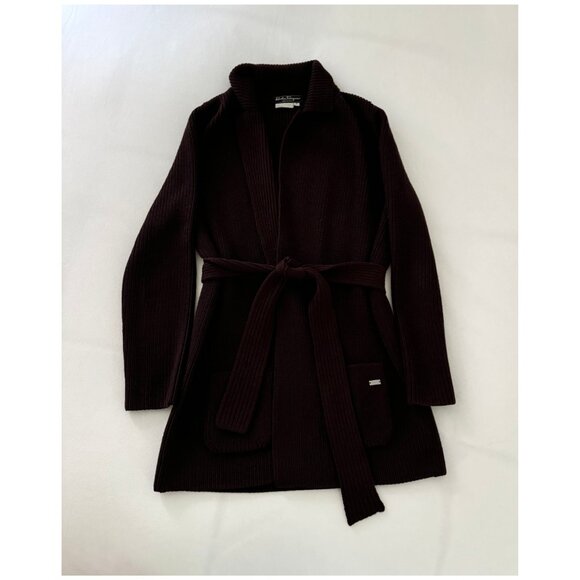 RARE Salvatore Ferragamo Collared Wrap Cardigan Sweater | Brown | Size Small - Picture 7 of 8
